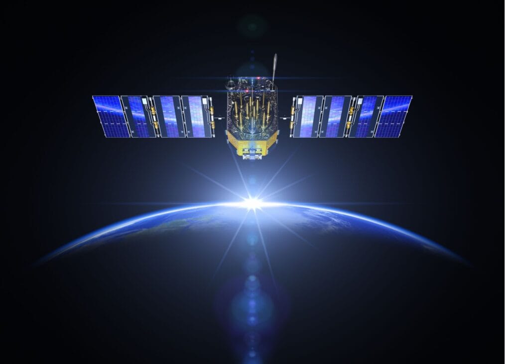 Satellite And Sunrise In Space